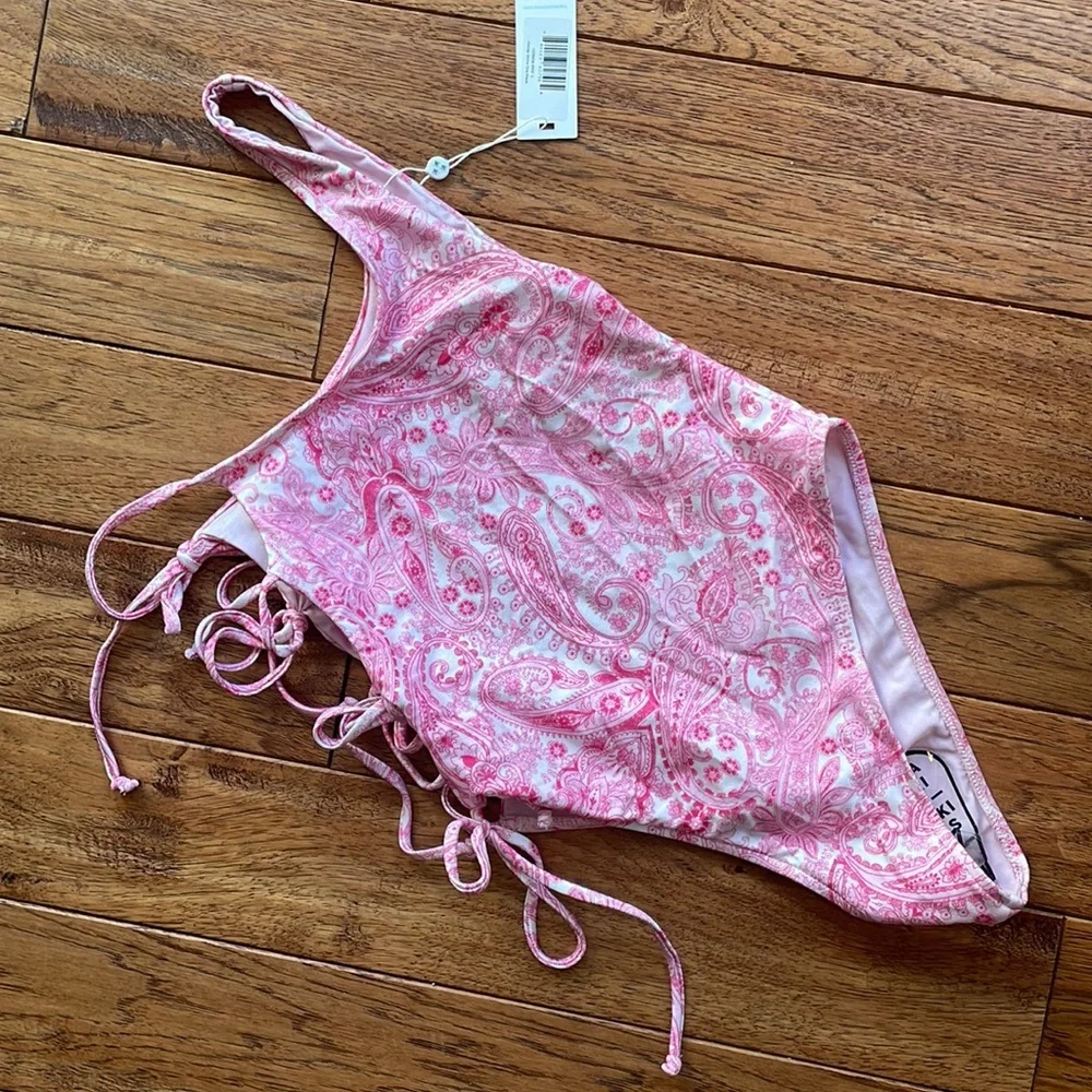 NWT Frankie’s Bikinis Honey Shine pink pattern one piece, one shoulder, …